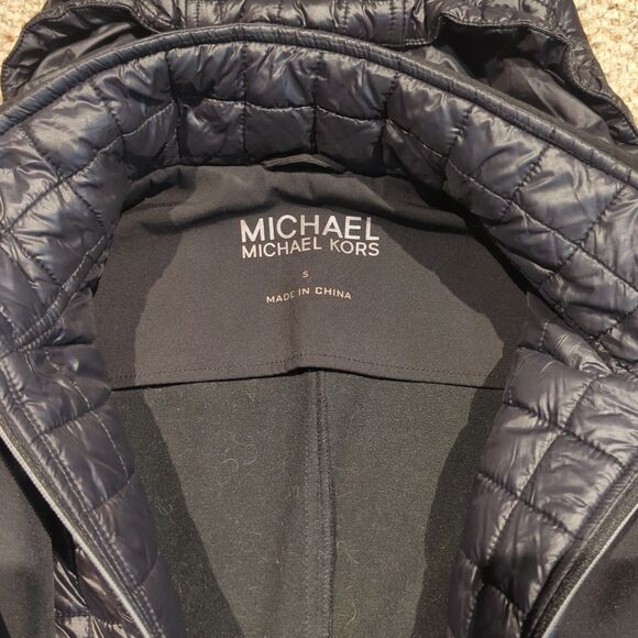 Michael Kors Softshell Puffer Coat Jacket Womens Small Black Hood Full Zip - Picture 5 of 9